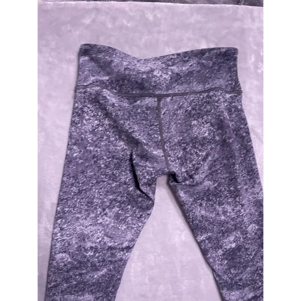 Lululemon Wunder Under High Rise Leggings Grey Black Marble Granite Print Sz 8